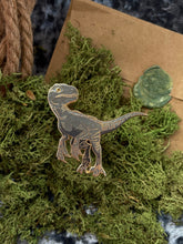 Load image into Gallery viewer, Blue Velociraptor Enamel Pin
